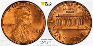 1982 1C Bronze Large Date MS65RD