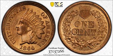 1864 1C Bronze MS65RD