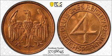 1932-G 4 Rcpfg J-315 MS64RD