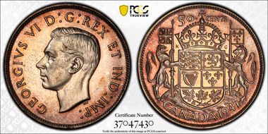 1947 50C Wide Date Curved 7 MS64