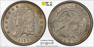 1835 H10C Small Date, Large 5C AU55