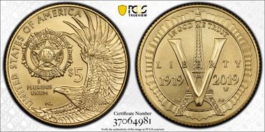 2019-W $5 American Legion 100th Ann MS70