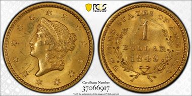 1849 G$1 Open Wreath N1