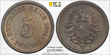 1874-A 5 Pfg J-3 MS62