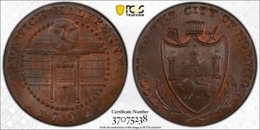 1792 Tk 1/2D DH-28 Norfolk, Norwich MS64BN