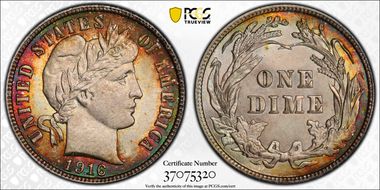 1916 10C Barber MS67+