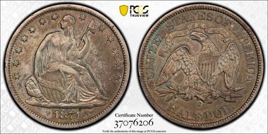 1871-S 50C WB-8 Small Wide S XF45