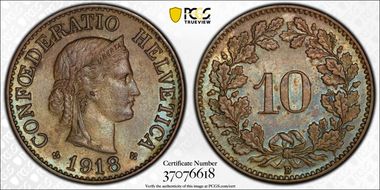 1918 B 10 Rap Brass AU58