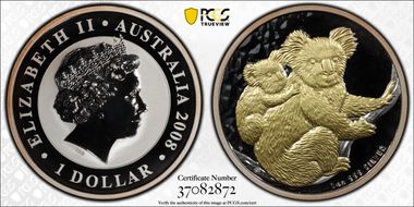 2008-P $1 Koala Ag Gilt SP69