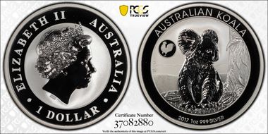 2017-P $1 Koala Ag-Rooster Privy MS69