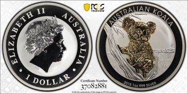 2015-P $1 Koala Gilt SP69