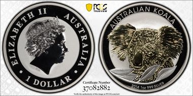 2014-P $1 Koala Ag Gilded MS69