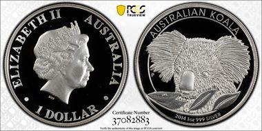 2014-P $1 Koala Ag High Relief PR70DCAM