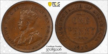 1920 /./  1D Dot above bottom scroll English obverse XF40BN