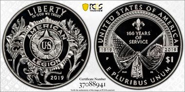2019-P $1 American Legion 100th Ann First Day of Issue PR70DCAM