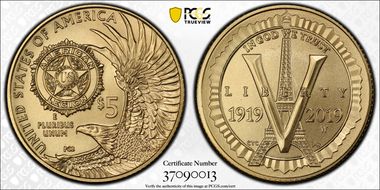 2019-W $5 American Legion 100th Ann First Strike MS69