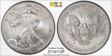 2007-W $1 Burnished Silver Eagle SP70