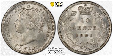 1881-H 10C Re-engraved I REGINA MS64