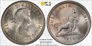 1954(m) Florin Royal Visit KM-55  Ag MS64