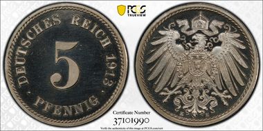 1913-E 5 Pfg J-12 PR67+ DCAM