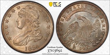 1834 50C O-105, Lg Date, Sm Letters MS64