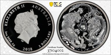 2018-P $2 Dragon and Tiger 2oz Ag First Strike PR70DCAM