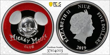 2019 $5 Mickey Mouse Club 2oz Silver First Strike PR70DCAM