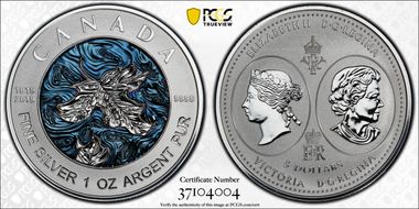 2019 $5 Maple Leaf/Ag Rev Proof Bicentennial Celebration PR70