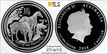 2014-P $1 Year of the Horse Ag First Strike PR70DCAM