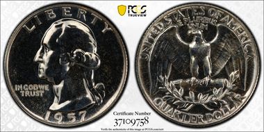 1957 25C PR65