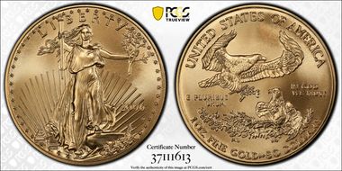 2006-W $50 Burnished Gold Eagle 20th Anniversary SP69