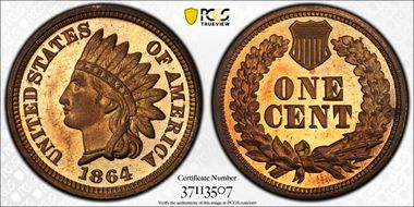 1864 1C Bronze PR65RD
