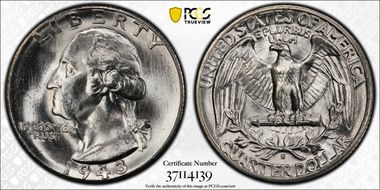 1943-S 25C "Goiter" FS-401 MS66