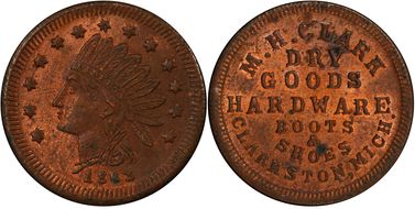 1863 Token F-180A-1a Copper RE M.H. Clark MS63RB