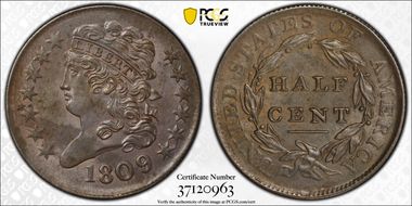 1809/6 1/2C C-5, 9 Over Inverted 9 MS63BN