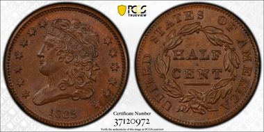 1835 1/2C MS65BN