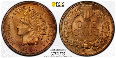 1909 1C Indian MS66+ RD