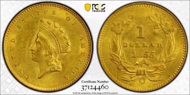 1855-O G$1 MS62+
