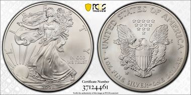 2008-W $1 Burnished Silver Eagle Reverse of 2007 SP70