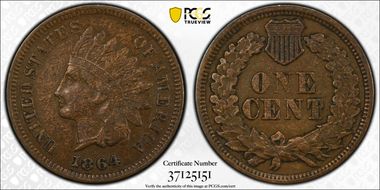 1864 1C L on Ribbon VF35BN