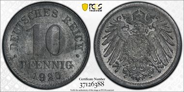1920 10 Pfg Zinc J-299 MS64