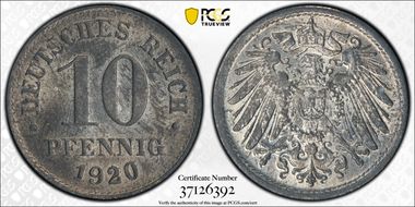 1920 10 Pfg Zinc J-299 MS63