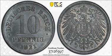 1921 10 Pfg Zinc J-299 MS64
