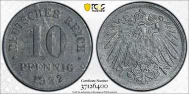 1922 10 Pfg Zinc J-299 MS64