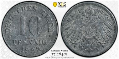 1922 10 Pfg Zinc J-299 MS64