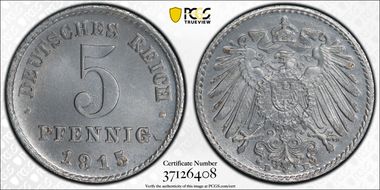 1915-D 5 Pfg Iron J-297 MS66