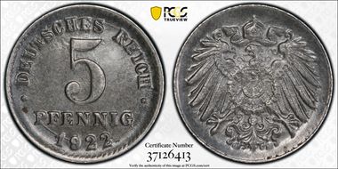 1922-D 5 Pfg J-297 MS64