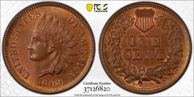 1869 1C MS65+ BN