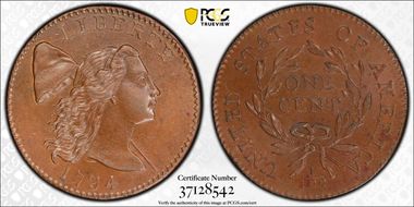 1794 1C S-28, Ornate Head MS64BN