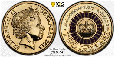 2013-C $2 Coronation Colorized MS68